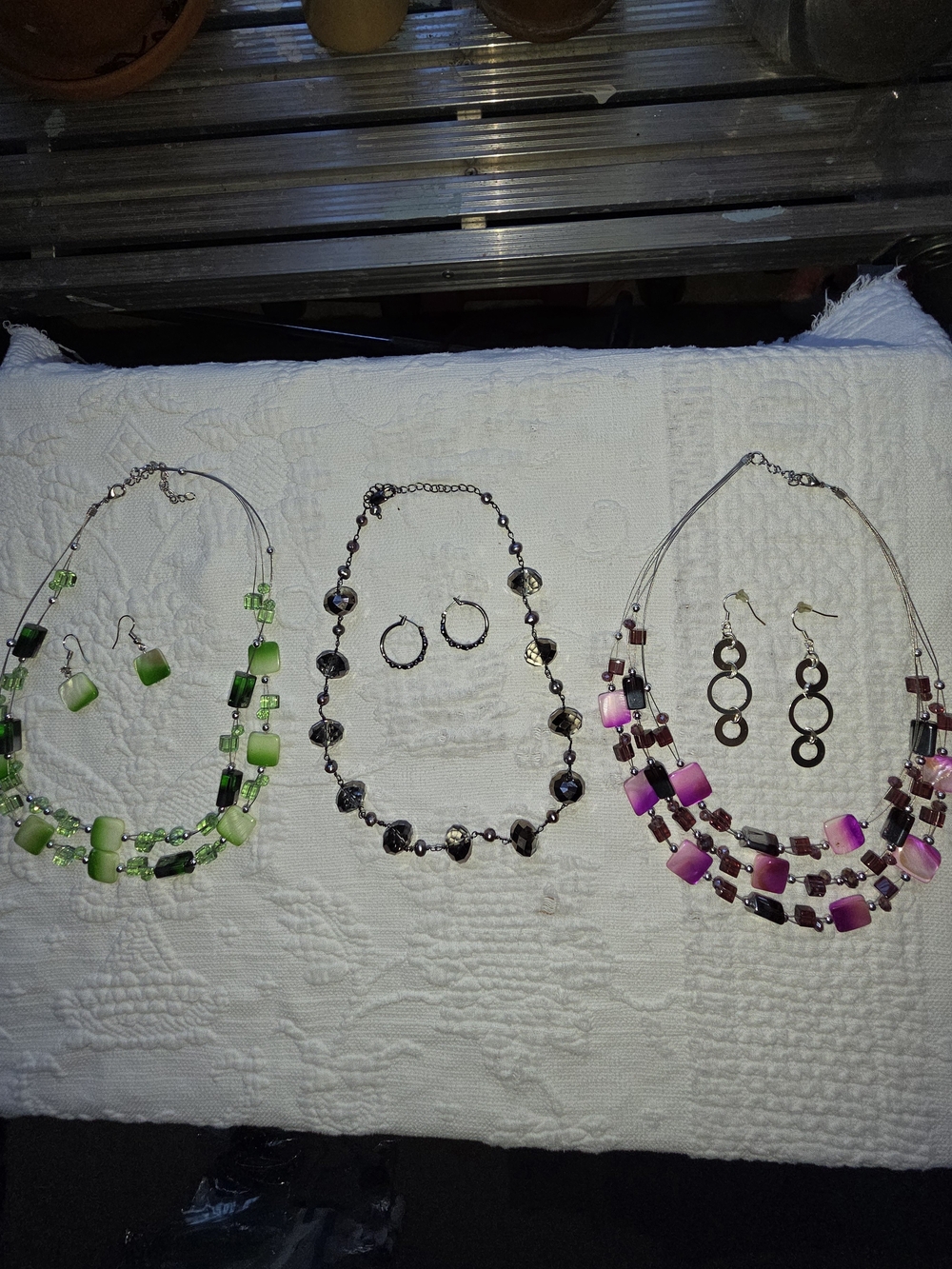 Glass & Bead Multi-Strand Necklaces and Earrings Sets